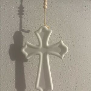 Others Follow White Ceramic Cross Decor